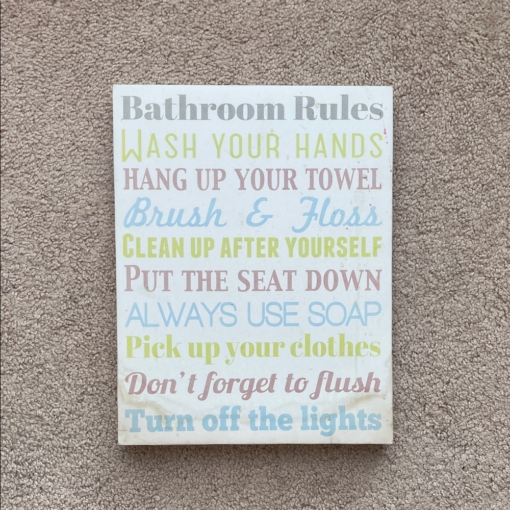 Colorful Bathroom Rules Wall Art